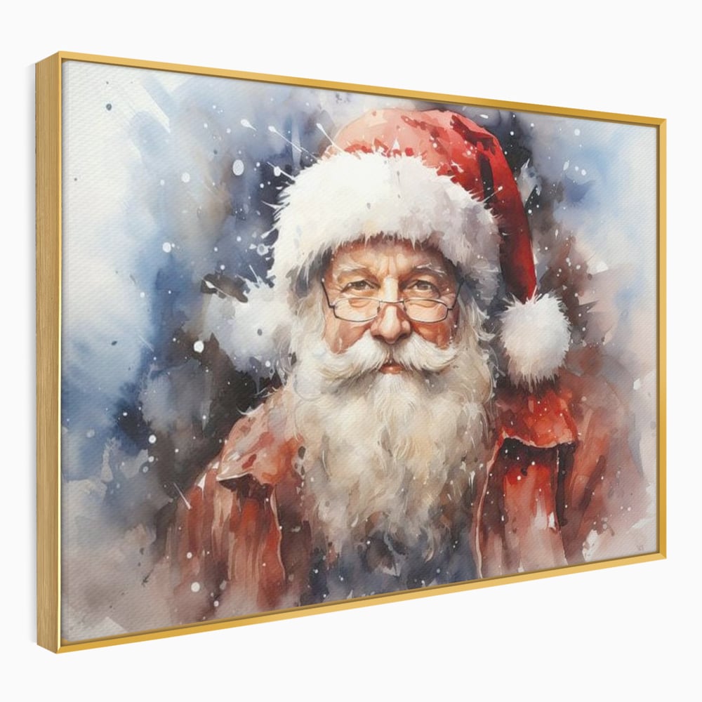 Tablou canvas cu tablou canvas cu mos craciun, in rama de aluminiu auriu